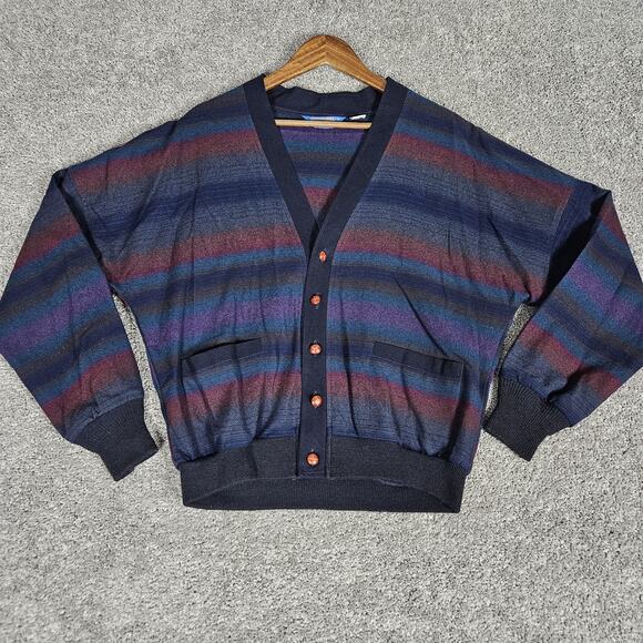 Vtg Pendleton Cardigan Mens Medium Wool Blue Purple Sweater Made In USA Grandpa - Picture 1 of 9